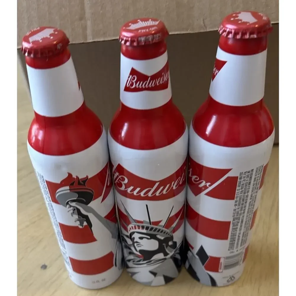 3* STATUE LIBERTY BUDWEISER BEER CANS USA NEW YORK NY Aluminum EMPTY Lot Of 3